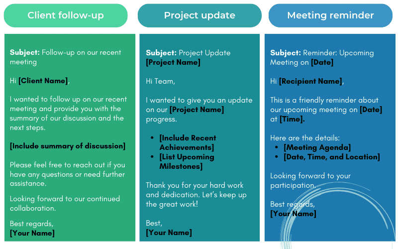 Email templates for common enquiries